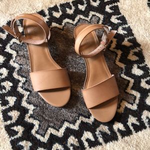 J Crew nude ankle strap with wood heel size 7.5